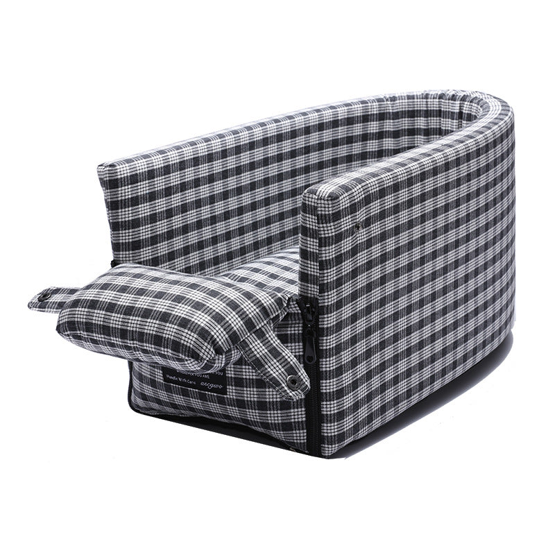 Portable Pet Car Seat for Dogs & Cats – Non-Slip Armrest Booster Bed