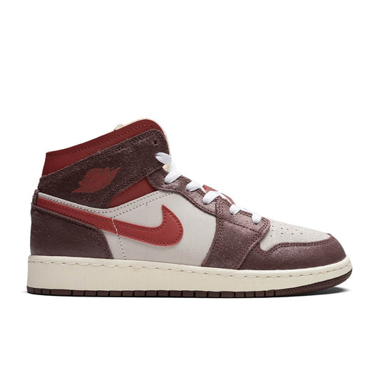 Air Jordan 1 Mid SE (GS) - Coconut Milk/Varsity Red/Dark Pony
