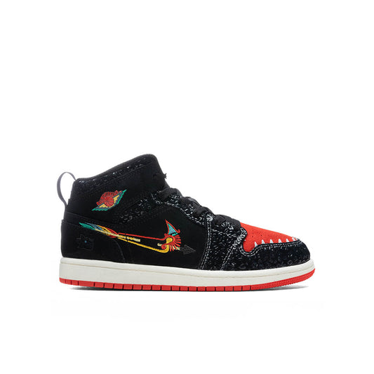 Air Jordan 1 Mid SE (PS) "Siempre Familia" - Black/Chile Red