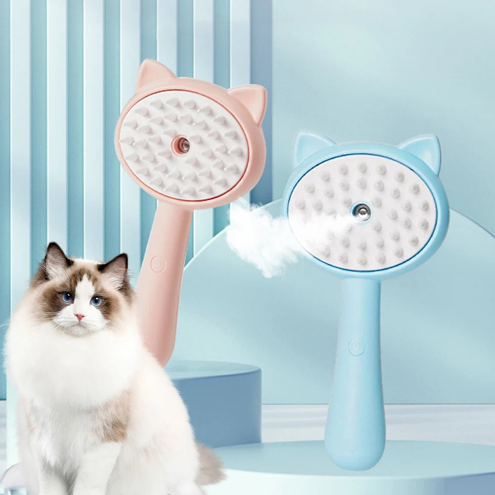 Rechargeable Pet Grooming Brush with Mist – Self-Cleaning Cat & Dog