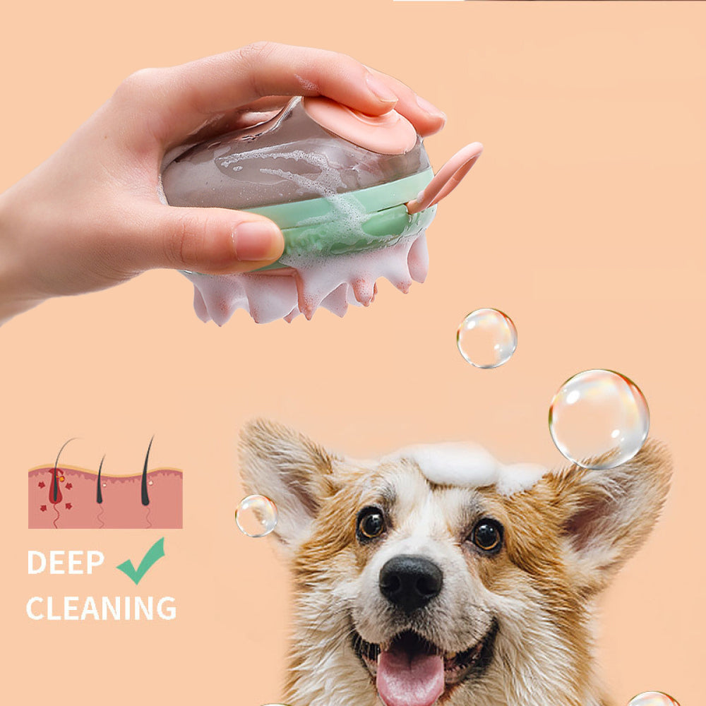 2-in-1 Pet Bath Brush with Shampoo Dispenser – Dog & Cat Massage